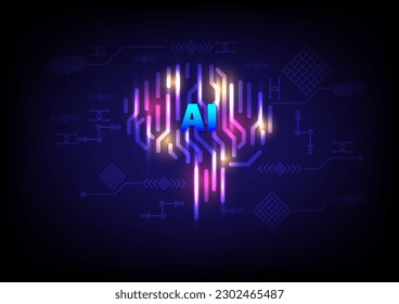 Creative and idea concept. Network of brain with light rays on blue background. Artificial intelligence. Mechanism teamwork engineer.