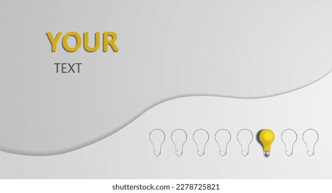 Creative idea concept with realistic and outline drawn light bulbs. Vector background.