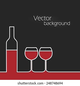 creative idea concept template. line in the form of a bottle of wine with a glass. vector background