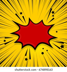 Creative idea conversation radial vintage background sketch explosion. Bright blank comic book text balloon template. Clear empty speech bubble halftone dot style pop art. Dialog empty cloud pop art.