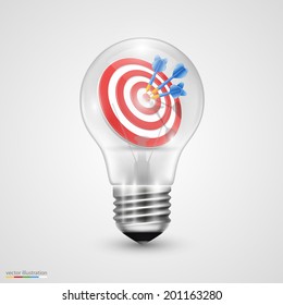 Creative idea darts in light bulb. Vector illustration