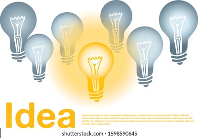 Creative idea. Design with light bulbs, headline and text place or button with text. Modern style illustration for web banners, hero images, printed materials. Flat Vector Illustration. EPS 10