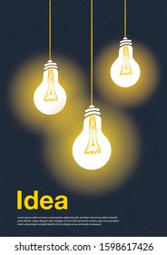 Creative idea. Design with light bulbs, headline and text place. Modern style illustration for web banners, hero images, printed materials. Flat Vector Illustration. EPS 10