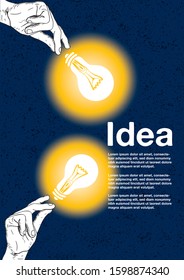 Creative idea. Design with light bulbs, headline and text place or button with text. Modern style illustration for web banners, hero images, printed materials. Flat Vector Illustration. EPS 10