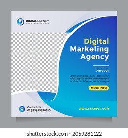 Creative Idea Digital Marketing Agency Template Social Media Post and Banner. Vector Design Square Banner Promotion With Modern Blue Color