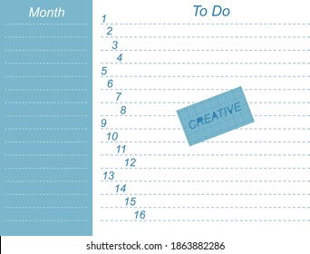 Creative idea to do list with numbers vector template. Remember task list. Planning.