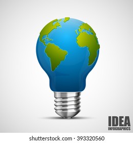 Creative idea earth, Lamp earth sign, Green energy. Vector illustration