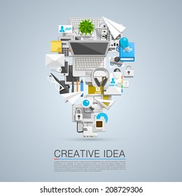 Creative idea of flat collage icons. Vector illustration