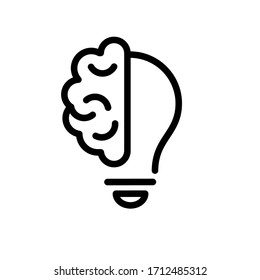 Creative Idea Flat Line Icon. Brain In Lightbulb Vector Illustration. Thin Sign Of Innovation, Solution, Education Logo.