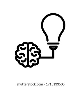 Creative idea flat line icon. Brain in lightbulb vector illustration. Thin sign of innovation, solution, education logo.