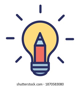 Creative idea flat line icon. Pencil in lightbulb vector illustration. Thin sign of innovation, solution,  Symbol of creativity, light or lamp 