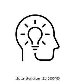 Creative idea flat line icon. Lightbulb in brain in vector illustration. Thin sign of innovation, solution, education logo