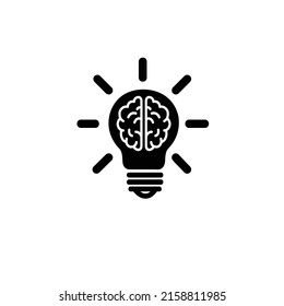 Creative idea flat line icon isolated on white background. Brain in light bulb icon. Vector illustration 