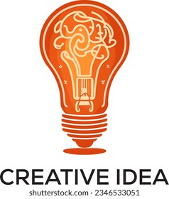 Icono creativo de línea plana. Cerebro en la ilustración del vector de la bombilla. Señal delgada de innovación, solución, logo educativo.