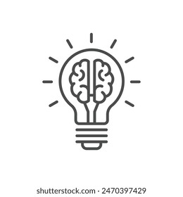 Creative idea flat line icon. Brain in lightbulb vector illustration. Thin sign of innovation, solution, education logo.