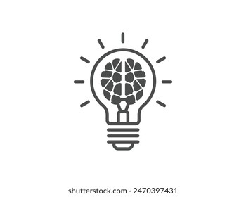 Creative idea flat line icon. Brain in lightbulb vector illustration. Thin sign of innovation, solution, education logo.