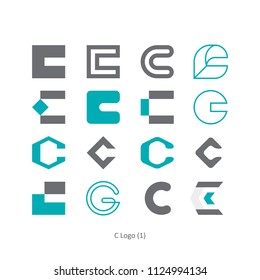 Creative idea graphic design set of letter logo C element and abstract business template vector icon collection with rounded, monogram, striped, linear. 