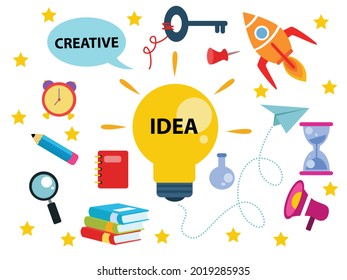 Creative idea hand drawn Doodle cartoon set of objects and symbols