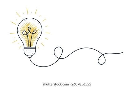 Creative idea with hand drawn light bulb and lines
