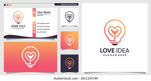 creative idea Heart in light bulb logo with line art style business card design template. Premium smart idea conceptVector