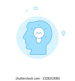 Creative Idea, Human Head Flat Vector Icon. Education Related Illustration. Light Flat Style. Blue Monochrome Design. Editable Stroke. Adjust Line Weight. Design with Pixel Perfection.