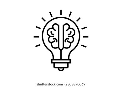Creative idea icon. Brain in light bulb. icon related to creative idea, innovation, solution, education. Line icon style. Simple vector design editable