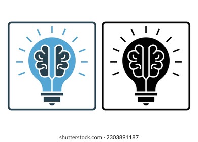 Creative idea icon. Brain in light bulb. icon related to creative idea, innovation, solution, education. Solid icon style. Simple vector design editable