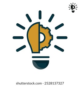 Ícone de ideia criativa. engrenagem em uma lâmpada. estilo de design plano.  Sinal fino de manutenção, inovação, solução, logotipo educacional. design vetorial