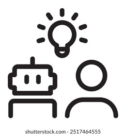 Icono de idea creativa, humano y robot, ilustración de icono lineal de Vector.