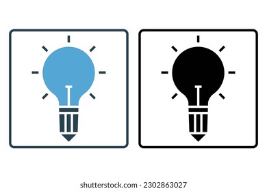 Creative idea icon illustration. Light bulb and pencil. design related to Smart writer logotype. Solid icon style. Simple vector design editable