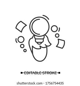 Icono de idea creativa. Bombilla de luz sobre el pictograma de la línea de la cabeza humana comunicante. Ilustración vectorial de trazo editable