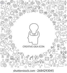 Icono de idea creativa, estilo de línea con fondo de icono de mosaico, ideal para el Web y el uso de fondo.