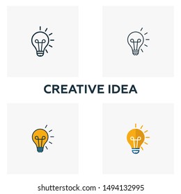 Creative Idea icon set. Four elements in diferent styles from design ui and ux icons collection. Creative creative idea icons filled, outline, colored and flat symbols.