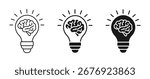Creative Idea icon set, Lightbulb with Brain Inside icons, Vector Illustration
