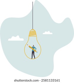 Creative idea, imagination or inspiration, creativity to thinking about solution or invention, new idea,business concept.flat character.