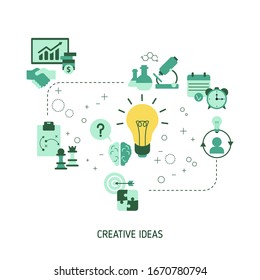 Concepto creativo e innovador con íconos de negocios y finanzas. Ilustración vectorial.