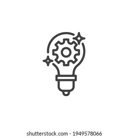 Creative idea innovation line icon. linear style sign for mobile concept and web design. Light bulb with gear outline vector icon. Symbol, logo illustration. Vector graphics