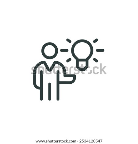 Creative idea, innovation solution, fact, tip, outline icon. Line sign glowing light bulb in hands. Vector isolated pictograms for web and app on white background editable stroke.