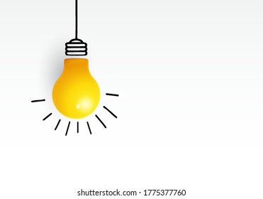 Creative idea, Inspiration, New idea and innovation concept vector with light bulb on white background. light bulb on bright background in white pastel. Minimalist concept, business bulb light idea.