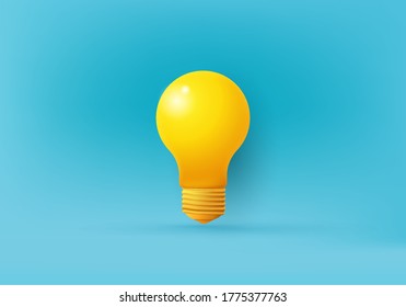 Creative idea, Inspiration, New idea and Innovation concept vector with light bulb on blue background.Yellow light bulb on bright blue background in pastel colors. Minimalist concept, business idea.