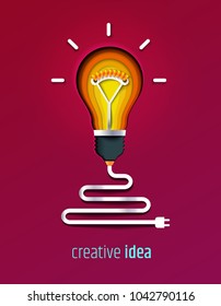 Creative idea, invention, inspiration, innovation, solution. Paper cut lamp. Conceptual illustration. Banner. Card.