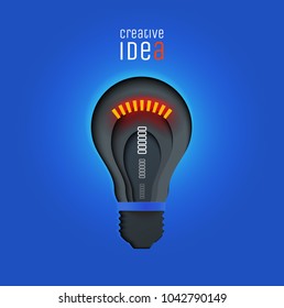 Creative idea, invention, inspiration, innovation, solution. Paper cut lamp. Conceptual illustration. Banner. Card.