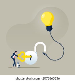 Creative idea and  key to success concept, businessman take key for unlock light bulb idea, business solution
