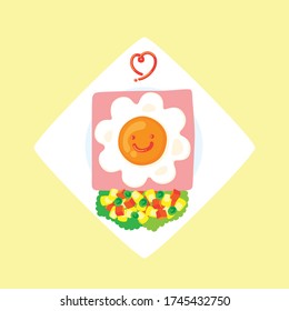 Idea creativa para el desayuno de niños, jamón, huevo, tomate, estilo de Cute Foods, Ilustración vectorial.