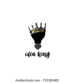 Creative idea king vector illustration, crown on bulb, supreme power, rule