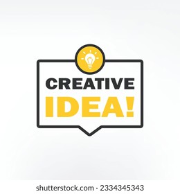 Creative idea label design with a light bulb and rays. Logo design Vector illustration