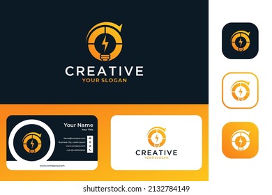 creative idea with lamp and arrow logo design and business card