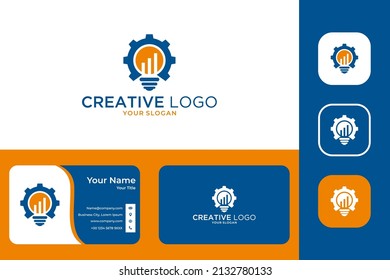 creative idea with lamp and gear logo design and business card