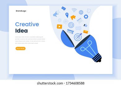 Creative idea landing page website template. Modern flat design for websites, landing pages, UIs, mobile applications, posters, banners