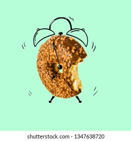 Creative idea layout donut alarm clock on pastel blue background. minimal idea business creative concept.